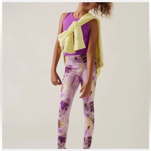 Athleta Kids Purple Patterned Leggings XM/14 Seamless Casual Stretch Activewear - Picture 9 of 16